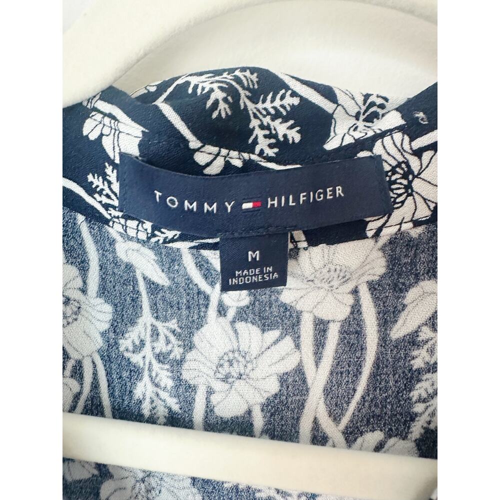 Tommy Hilfiger Navy and White Floral Dress Size M Long Sleeves Twist Waist - Picture 9 of 16